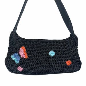 Y2K crochet butterfly mini shoulder bag 90s black